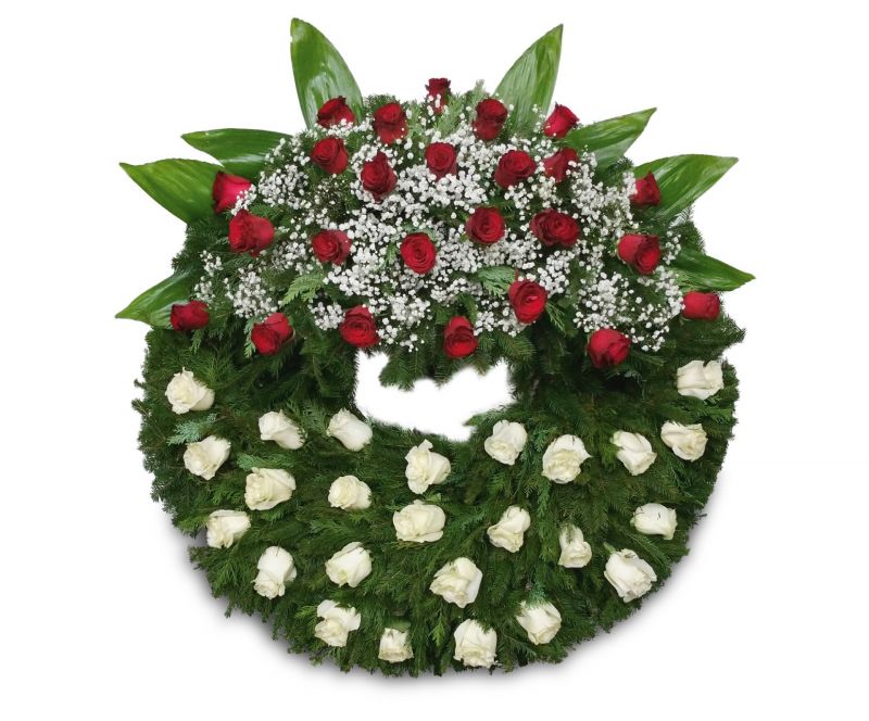 Pohřební věnec VR12 - červené a bílé růže