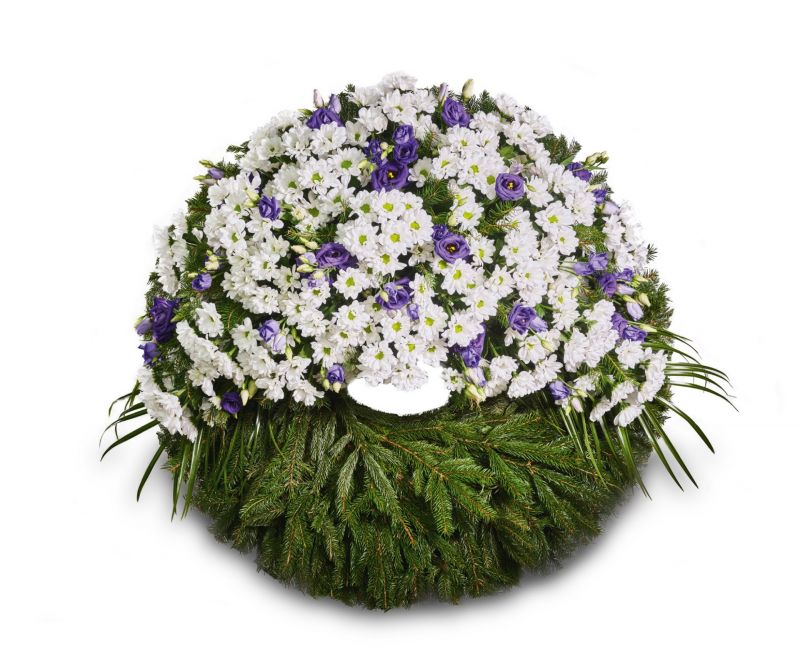 Pohřební věnec VH2 - chryzantéma s modrými irisy
